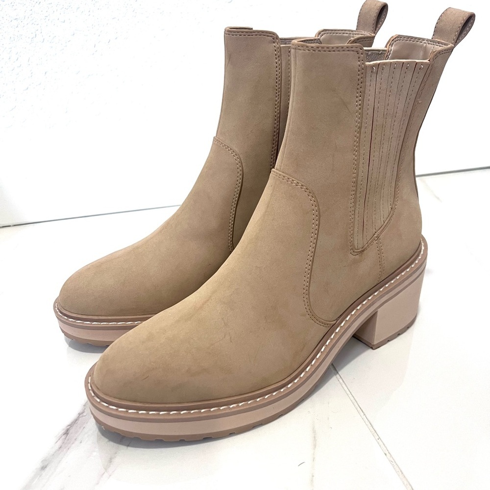 J. Crew Beige Ankle Boots Nubuck lug-sole heeled Chelsea booties‎ 9.5